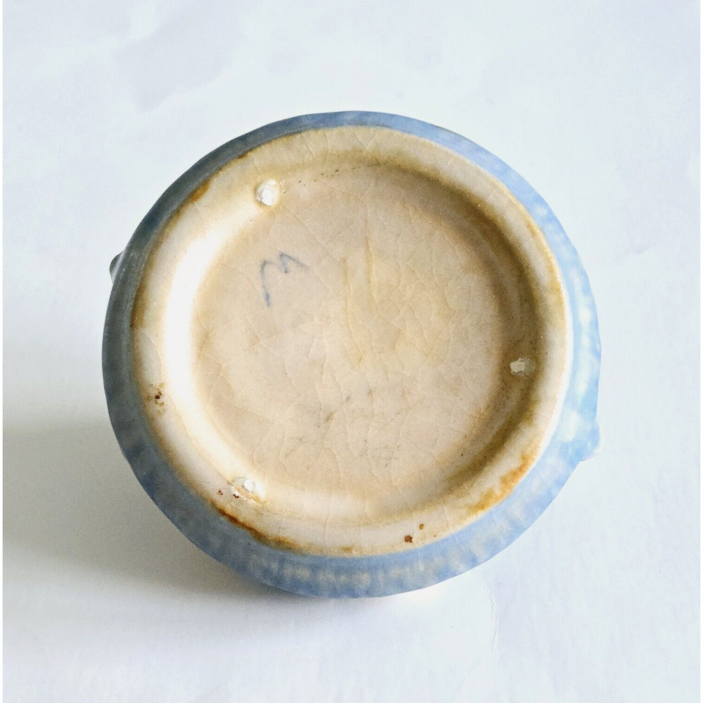 Vintage Roseville Pottery Candle Holder Clematis Blue Floral Retro USA 1940s - Picture 6 of 11